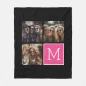 Schwarz-Rosa-TrendfotoCollage mit Monogramm Fleecedecke (Vorderseite)