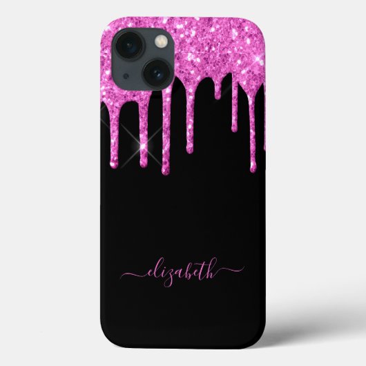 Schwarz-Rosa-Tropfen glänzender Glamename Case-Mate iPhone Hülle (Rückseite)