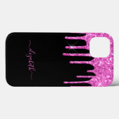 Schwarz-Rosa-Tropfen glänzender Glamename Case-Mate iPhone Hülle (Rückseite (Horizontal))