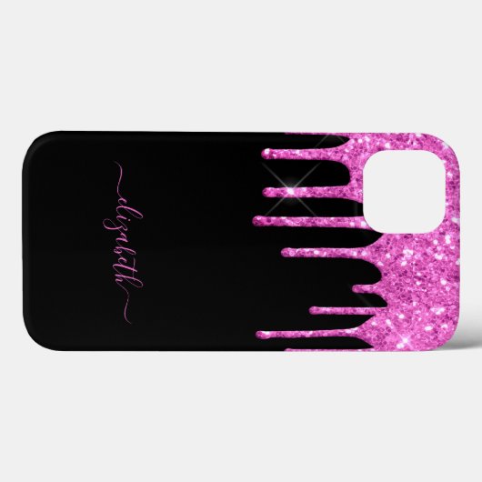 Schwarz-Rosa-Tropfen glänzender Glamename Case-Mate iPhone Hülle (Rückseite (Horizontal))