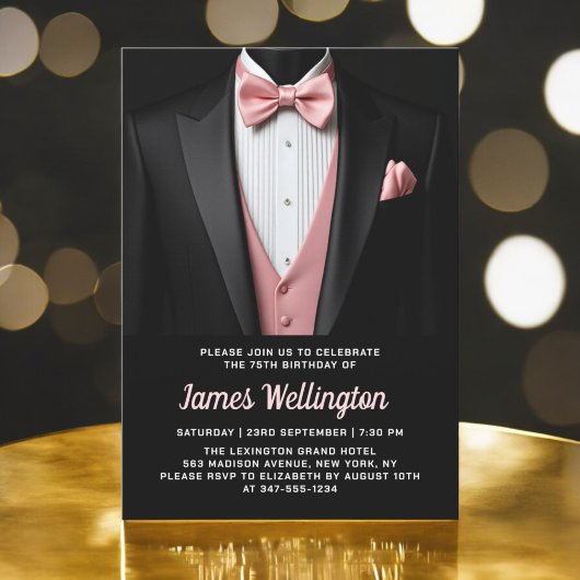 Schwarz-Rosa-Tuxedo Geburtstagsveranstaltung Einladung