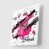 Schwarz-, rosa u. weißerheißer hoher Heels Quadratische Wanduhr (Winkel)