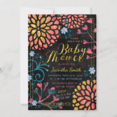Schwarz Rosa und Gold Baby Dusche farbenfroh flora Einladung (Vorderseite)