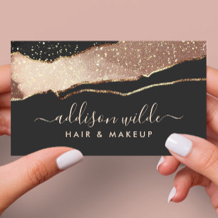 Schwarz Rosa und Gold Elegant Modern Visitenkarte