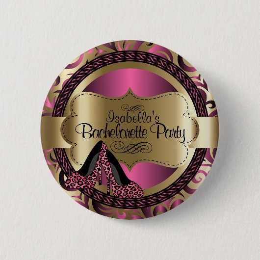 Schwarz, Rosa und Gold - Metallic - Junggeselinnen Button (Vorderseite)