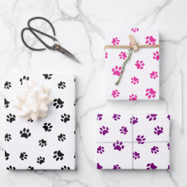 Schwarz-Rosa- und Lila-Paw-Druckmuster Geschenkpapier Set