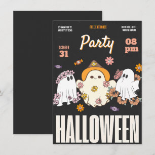 Schwarz, Rosa und Orange Trendy Halloween-Party Einladung
