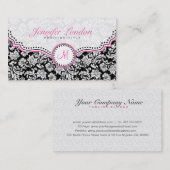 Schwarz Rosa und Weiß Elegante BlumenDamaskus 2 Visitenkarte (Vorne/Hinten)