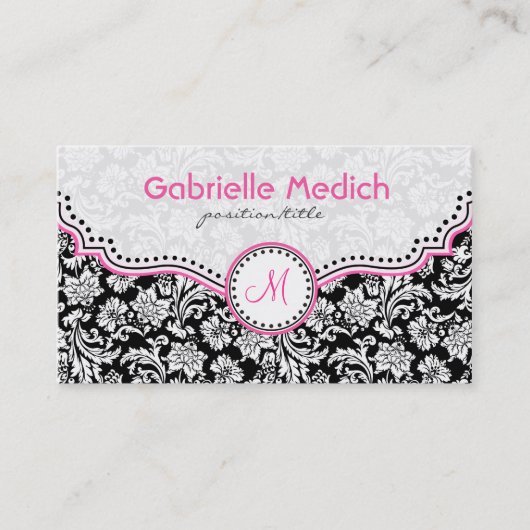 Schwarz Rosa und Weiß Elegante Blütendampfer Visitenkarte (Vorderseite)