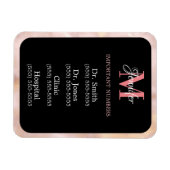 Schwarz Rosa und Weiß Wichtige Zahlen Mit Monogram Magnet (Horizontal)