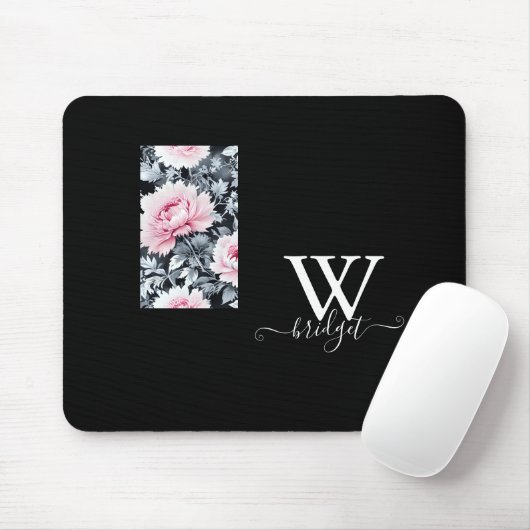 schwarz-rosa Vintage-Modern Floral Mousepad (Mit Mouse)