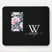 schwarz-rosa Vintage-Modern Floral Mousepad (Vorne)