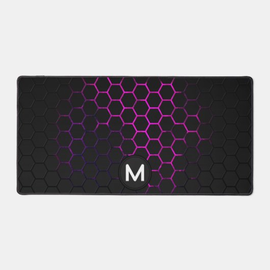 Schwarz-Rosa-Wabengeometrie-Muster Monogram Schreibtischunterlage (Vorderseite)