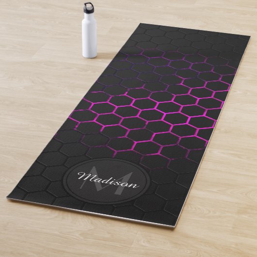 Schwarz-Rosa-Wabengeometrie-Muster Monogram Yogamatte (Beispiel)