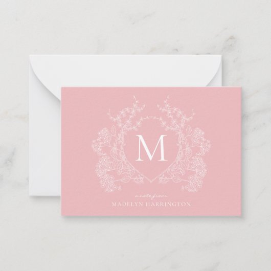 Schwarz-Rosa-Wappen-Monogramm Mitteilungskarte (Vorderseite)