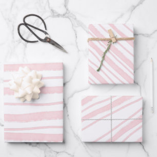 Schwarz Rosa Wasserfarben Streifen Geschenkpapier Set