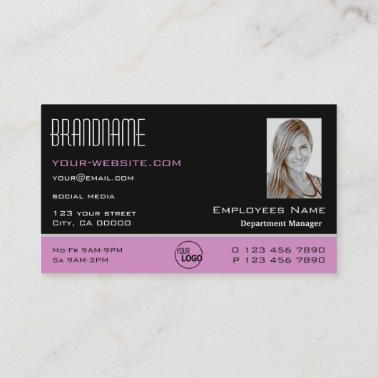 Schwarz-Rosa-Weiß, einfach mit Logo und Foto Visitenkarte (Rückseite)