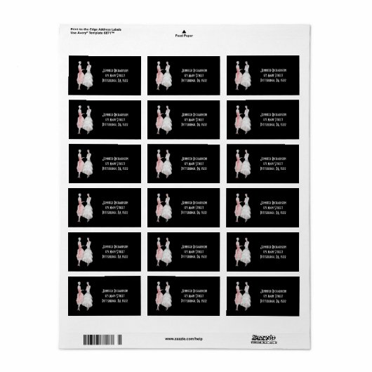 Schwarz-Rosa-Weiß-Flapper-Stil Adressaufkleber (Vorne)