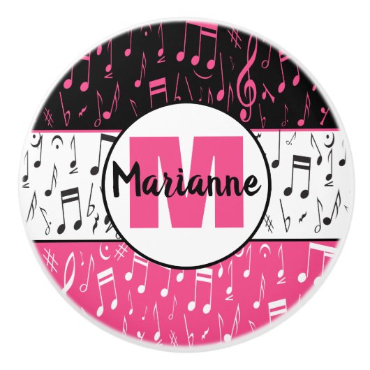 Schwarz-Rosa-Weiß-Musiknoten Keramik-Drehknopf Keramikknauf (Vorderseite)