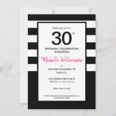 Schwarz, Rosa, weiße Streifen, 30. Party Einladung (Vorderseite)