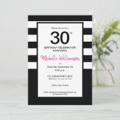 Schwarz, Rosa, weiße Streifen, 30. Party Einladung (Stehend Vorderseite)