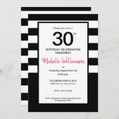 Schwarz, Rosa, weiße Streifen, 30. Party Einladung (Vorne/Hinten)