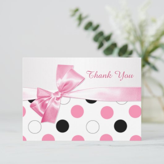 Schwarz, rosa, weißer Polka Dot Bat Mitzvah Vielen Dankeskarte (Stehend Vorderseite)
