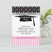 Schwarz, rosa, weißer Polka-Punkt, Mörtel-Abschlus Einladung (Stehend Vorderseite)