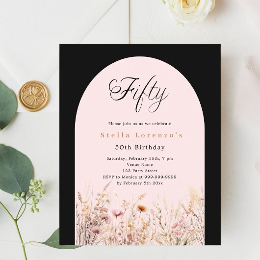 Schwarz-Rosa Wildblume Blumenbudget 50. Geburtstag