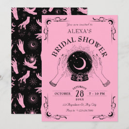 Schwarz-Rosa-Zauberkugel Brautparty Einladung
