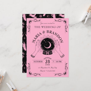 Schwarz-Rosa Zaubermond Kristallkugel Hochzeit Einladung