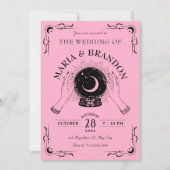 Schwarz-Rosa Zaubermond Kristallkugel Hochzeit Einladung (Vorderseite)