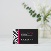 Schwarz/Rosa Zebra Print QR CODE Business Card Visitenkarte (Stehend Vorderseite)