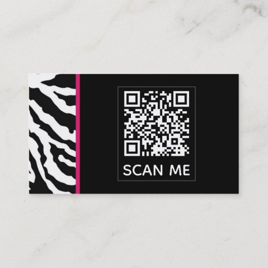 Schwarz/Rosa Zebra Print QR CODE Business Card Visitenkarte (Rückseite)