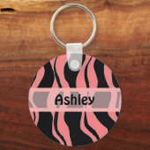 Schwarz-Rosa Zebra Stripe Personalisierter Schlüss Schlüsselanhänger (Vorderseite)