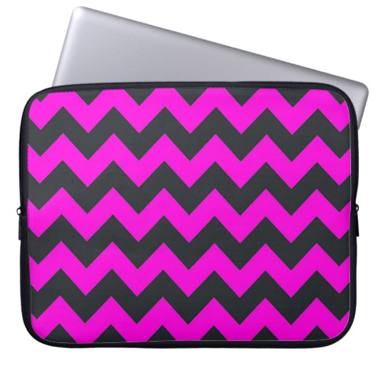 Schwarz rosa, Zickzack Muster, Notebookhülle Laptopschutzhülle (Vorderseite)
