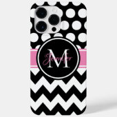 Schwarz-Rosa-Zickzack-Polka-Dot-Monogramm Case-Mate iPhone Hülle (Rückseite)