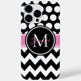 Schwarz-Rosa-Zickzack-Polka-Dot-Monogramm Case-Mate iPhone 14 Pro Max Hülle