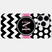 Schwarz-Rosa-Zickzack-Polka-Dot-Monogramm Case-Mate iPhone Hülle (Rückseite (Horizontal))
