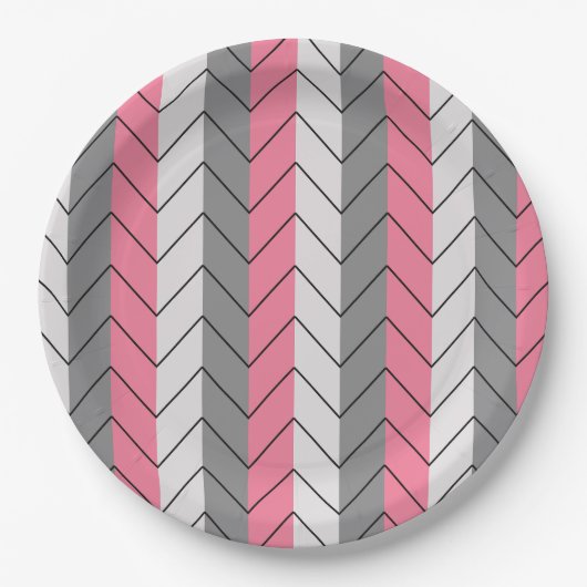 Schwarz-Rosa Zickzack Stripes Party Pappteller (Vorderseite)