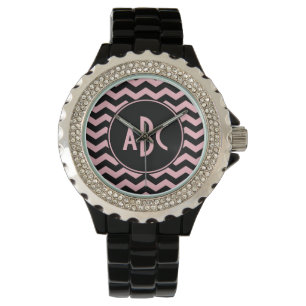 Schwarz-Rosa-Zigzag-Monogramm Armbanduhr