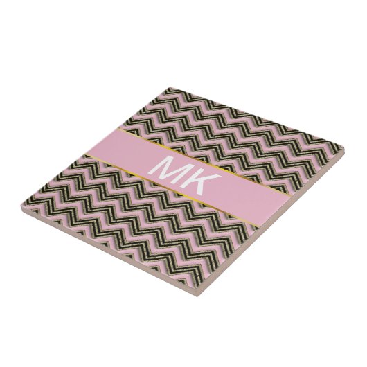 Schwarz-Rosa-Zigzag-Muster Fliese (Seite)