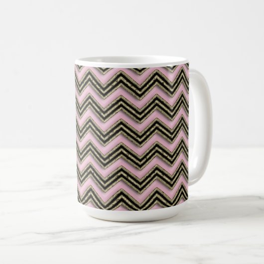 Schwarz-Rosa-Zigzag-Muster Kaffeetasse (VorderseiteRechts)