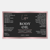 Schwarz & Rose Gold 4 OZ Kosmetische Flasche Rechteckiger Aufkleber (Vorderseite)