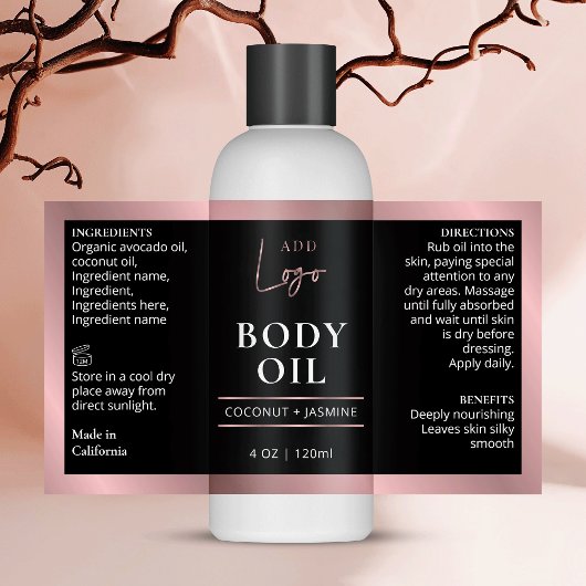 Schwarz & Rose Gold 4 OZ Kosmetische Flasche Rechteckiger Aufkleber