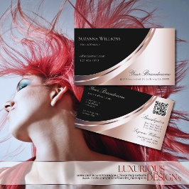 Schwarz-Rose-Gold-Dekor mit QR-Code Luxuriös Visitenkarte