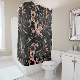 Schwarz-Rose-Gold-Glitzer-Marmor 2 Duschvorhang