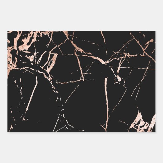Schwarz-Rose-Gold-Marmor Geschenkpapier Set (Vorderseite)