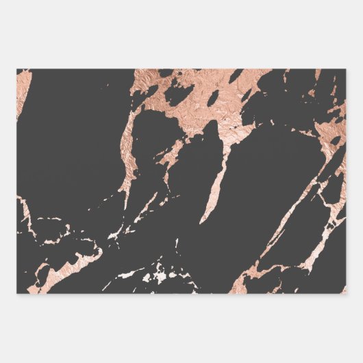 Schwarz-Rose-Gold-Marmor Geschenkpapier Set (Vorderseite)