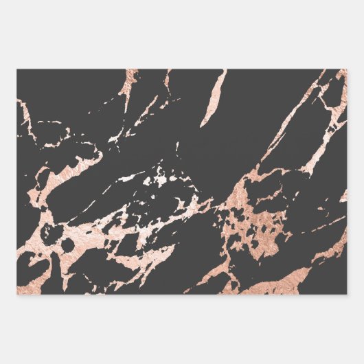 Schwarz-Rose-Gold-Marmor Geschenkpapier Set (Vorderseite 3)
